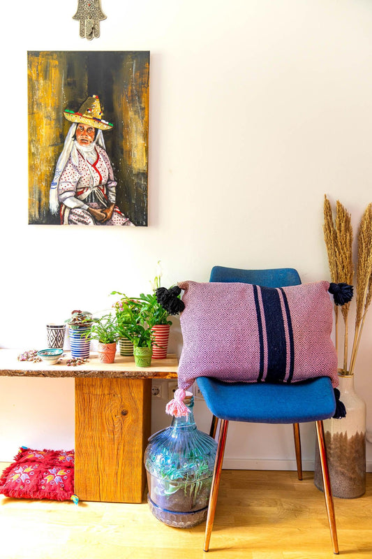 Moroccan Berber Pillowcase Wool Rose stripe - safi home design